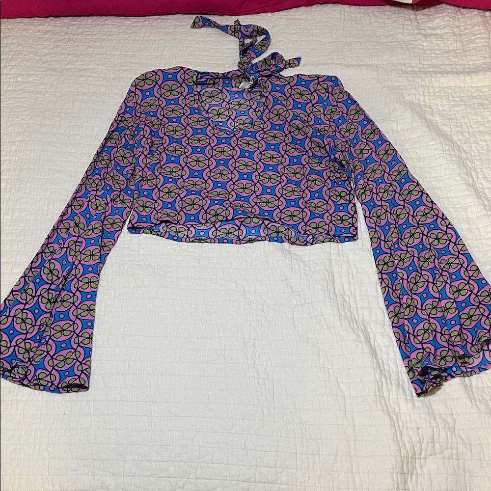 Chic Floral Women's Blouse in Purple and Blue